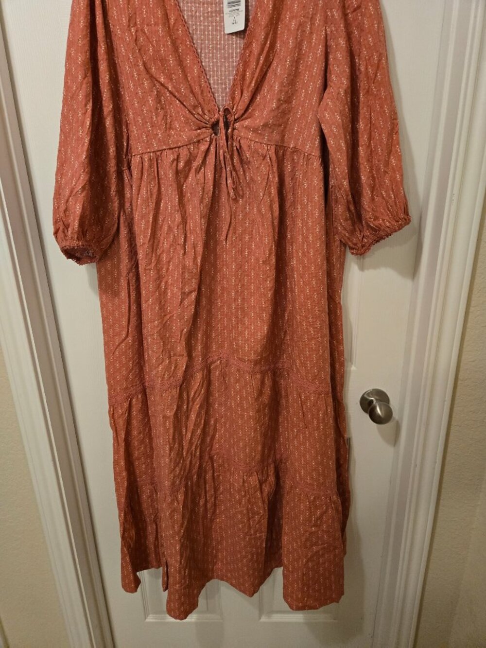 Rust Tie-Front Maxi Dress with Long Sleeves - Picture 4 of 13